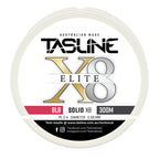 Tasline X8 Solid Elite braid spool, 8lb 300m, PE 0.4, 0.100 mm diameter — white spool with printed Tasline label