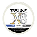 Tasline X8 Solid Elite braid spool, 20lb 150m, PE 1.7, 0.225 mm diameter — white spool with printed Tasline label