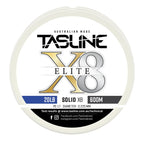 Tasline X8 Solid Elite braid spool, 20lb 600m, PE 1.7, 0.225 mm diameter — white spool with printed Tasline label