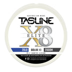 Tasline X8 Solid Elite braid spool, 20lb 2000m, PE 1.7, 0.225 mm diameter — white spool with printed Tasline label