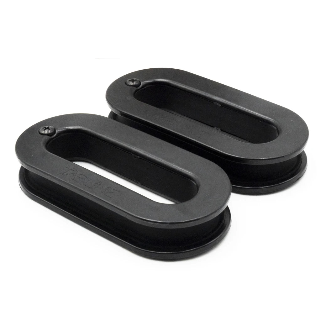 Two black Tasline knot pullers stacked one over the other on a white background