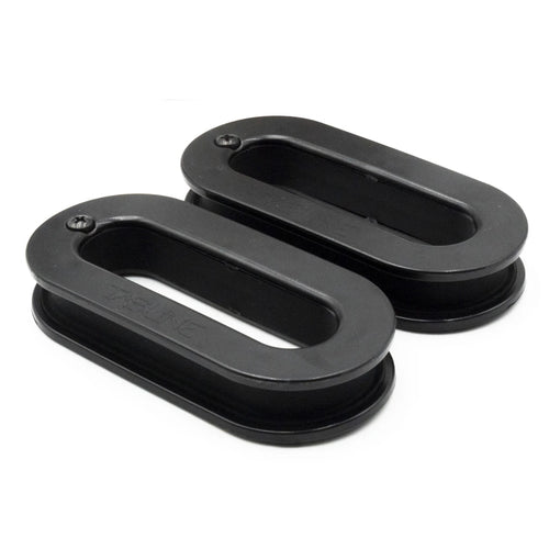 Two black Tasline knot pullers stacked one over the other on a white background