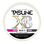 Tasline X8 Solid Elite braid spool, 100lb 1000m, PE 10, 0.545 mm diameter — white spool with printed Tasline label