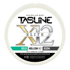 Tasline X12 Hollow Elite braid spool, 80lb 600m, PE 8, 0.46 mm diameter — white spool with printed Tasline label