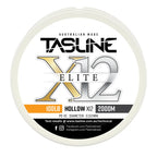 Tasline X12 Hollow Elite braid spool, 100lb 2000m, PE 10, 0.53 mm diameter — white spool with printed Tasline label